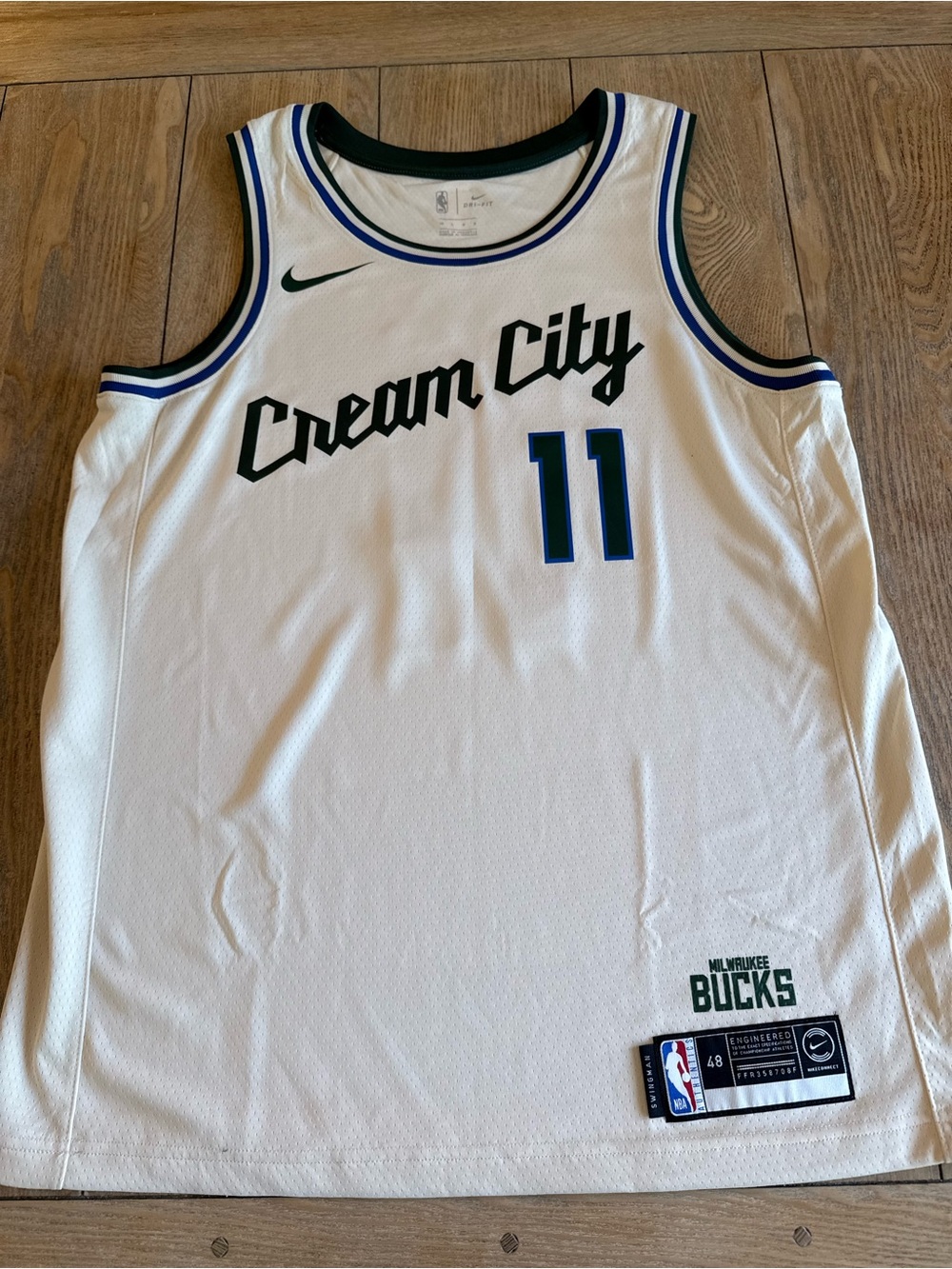 Nike White Cream City #11 Brook Lopez Jersey with Green and Blue Trim